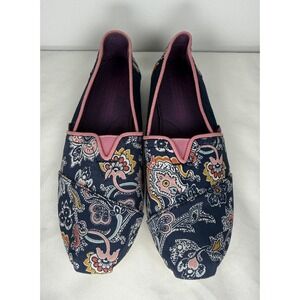 Toms Girl Shoes Classic Navy Blue Paisley Multi Canvas Youth Size 2.5 Y